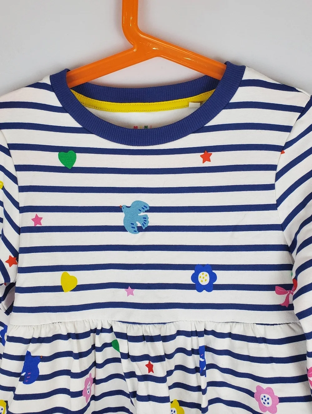 Mini Boden Tiered Sweatshirt Dress Navy/ Ivory Stripe Size 6-7Y